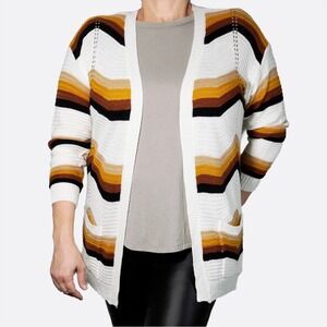 NWT Chevron Stripe Open Front Cardigan L 0X Boho Earth Tones Retro 70s